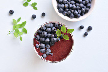 Blueberry smoothie in glass