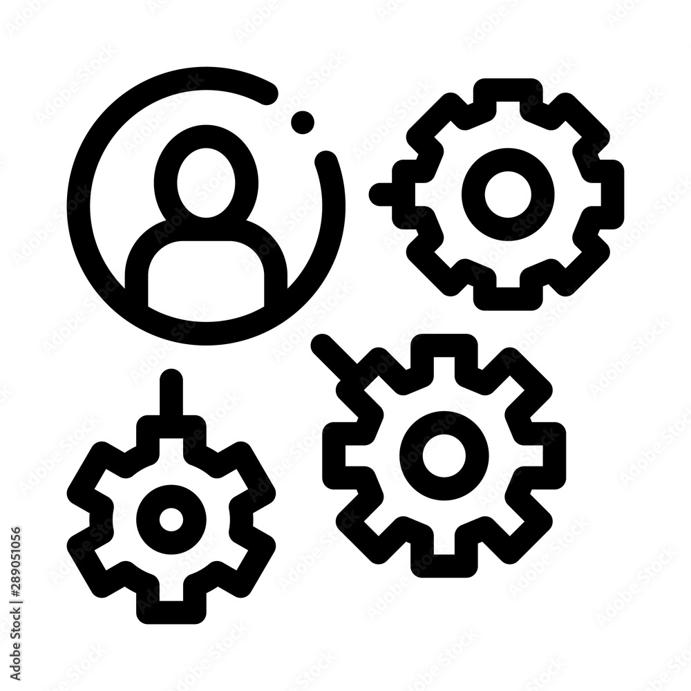Aufkleber gear mechanism and man silhouette agile vector icon thin line. agile rocket and document, sandglass 