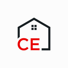 letter CE Line House Real Estate Logo. home initial C E concept. Construction logo template, Home and Real Estate icon. Housing Complex Simple Vector Logo Template. - vector