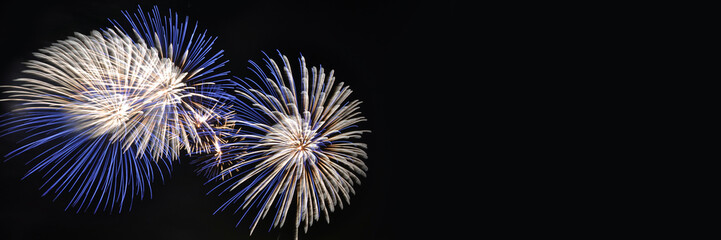 Naklejka premium Fireworks, panoramic background with copy space