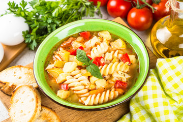 Minestrone with vegetable and pasta.