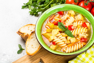 Minestrone with vegetable and pasta.