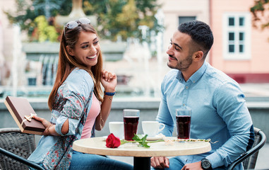 Romantic couple in the cafe. Dating, love, relationships