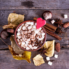 Coffee, cocoa with marshmallows and autumn.