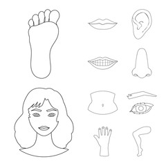 Vector design of body and part icon. Set of body and anatomy stock symbol for web.
