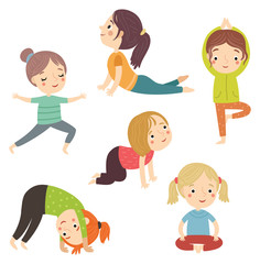 girls doing yoga vector character set