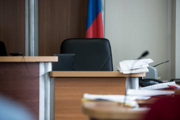 microphone in the courtroom of the Russian court