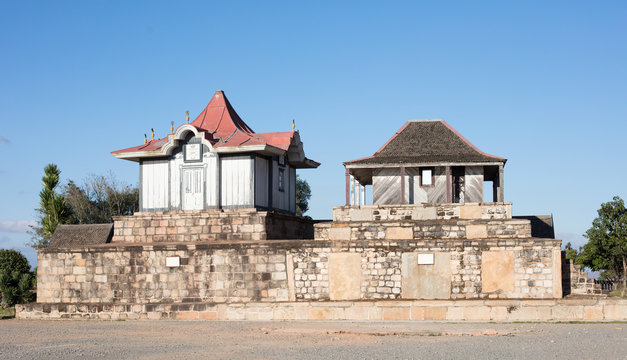 Antananarivo ,Madagascar - July 22, 2019 - Royal tombs at the Rova of Antananarivo, a royal palace complex (rova) in Madagascar that served as the home of the sovereigns of the Kingdom of Imerina
