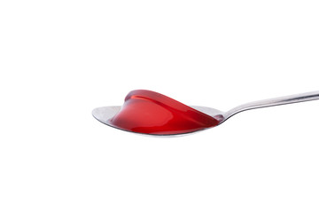 strawberry Jelly with spoon on isolated white background