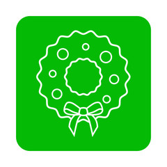 Icono plano lineal corona navidad en cuadrado color verde