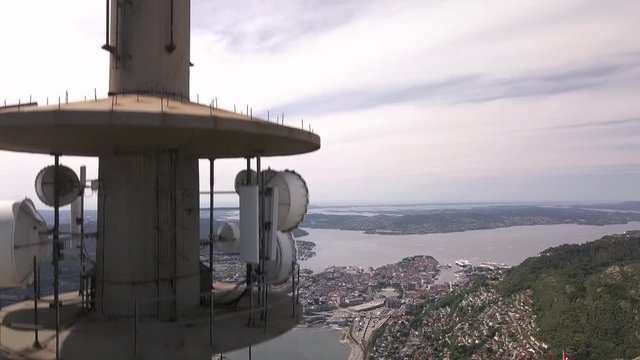 Drone footage of the broadcasting tower at mount Ulriken, Bergen