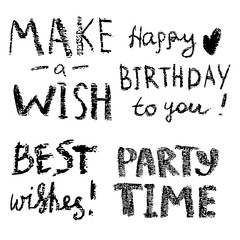 Happy birthday themed hand drawn inscriptions set