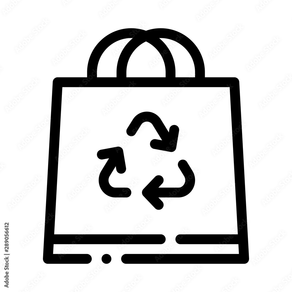 Poster shopping bag with handle and recycle mark vector icon thin line. carton box and bag packaging concep