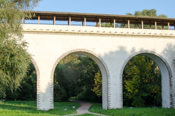 Fototapeta na wymiar Waterworks Rostokinsky aqueduct in the Yauza River Valley in Moscow