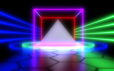 3D abstract background with neon light. 3d illustration