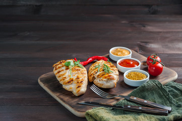 Chicken fried fillet and grilled vegetables