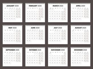 A 2020 calendar with wire bind 