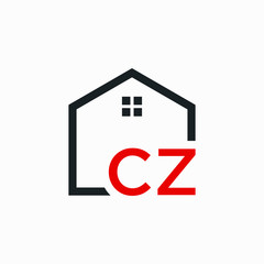 letter CZ Line House Real Estate Logo. home initial C Z concept. Construction logo template, Home and Real Estate icon. Housing Complex Simple Vector Logo Template. - vector