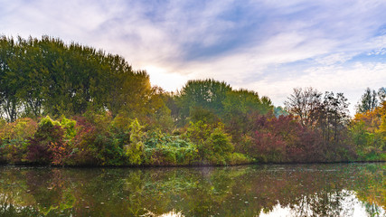 Fototapeta na wymiar Autumn landscape. Colorful trees near water