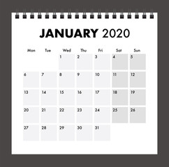 january 2020 calendar with wire band
