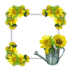 Sunflowers. Illustration for postcard design .Digital painting