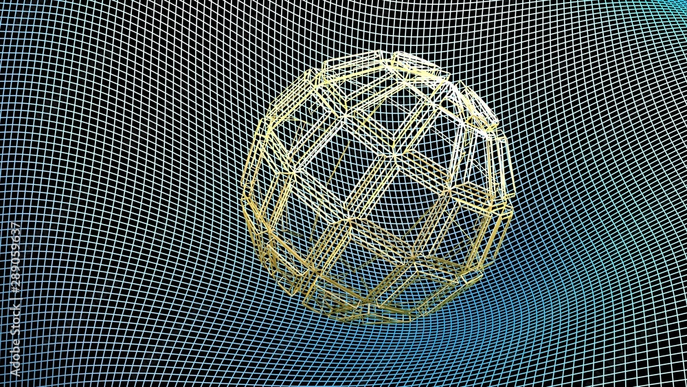 Aufkleber abstract embossed wireframed sphere on a curved grid surface - 3d rendering illustration
