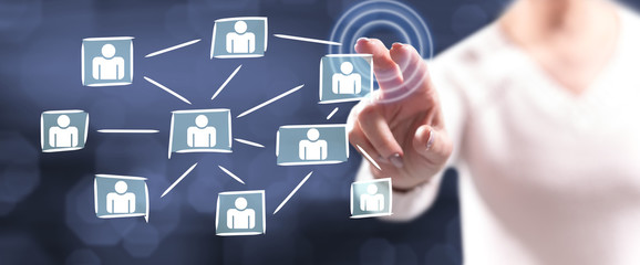 Woman touching a social media network