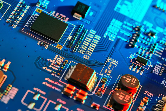 Electronic circuit board close up.