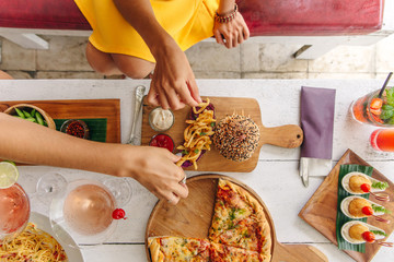assortment on the table pizza burgers