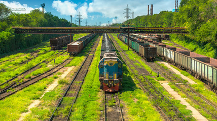 Railway cars on the rails of a metallurgical factory