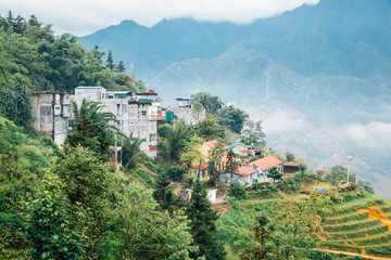 Muong Hoa Valley old village and terraced rice field in Sapa, Vietnam