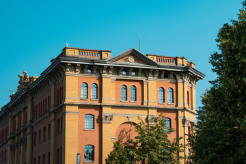 Orange monumental building in Hameln, Germany