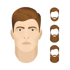 Man face vector illustrations set. Male character face constructor. Man face with different beard styles isolated on white background.