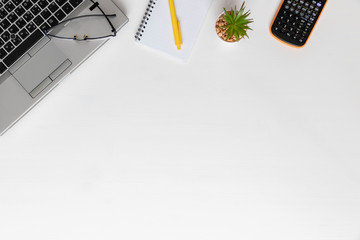 Top view of Office desk with computer