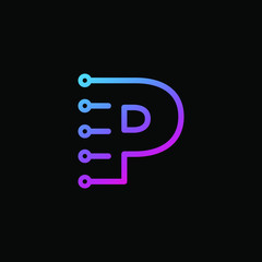 Letter P logotype monoline Technology, digital, electronics, chip, connection concept. Modern Logo Technology for Business. Logotypes of Digital combining with circuit . - vector
