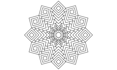 Black line symmetry mandala with squares