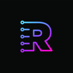 Letter R logotype monoline Technology, digital, electronics, chip, connection concept. Modern Logo Technology for Business. Logotypes of Digital combining with circuit . - vector