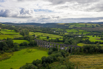 Fototapeta na wymiar Aerial view of Cynghordy in Carmarthenshire, Dyfed, Wales, UK - with the Cynghordy Railway Viaduct