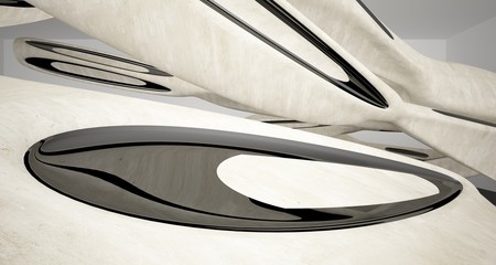 Abstract architectural beige concrete smooth interior of a minimalist house. 3D illustration and rendering