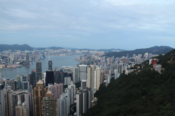 Fototapeta na wymiar Panorama urbain et baie de Hong Kong 