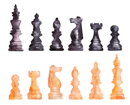 Watercolor background picture Chess pieces