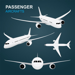 Passenger aircraft. Airplanes vector illustrations set. Part of set.