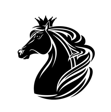 black stallion wearing king crown - royal horse profile head vector portrait