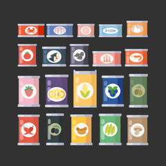 Vector illustration set of canned goods for culinary.