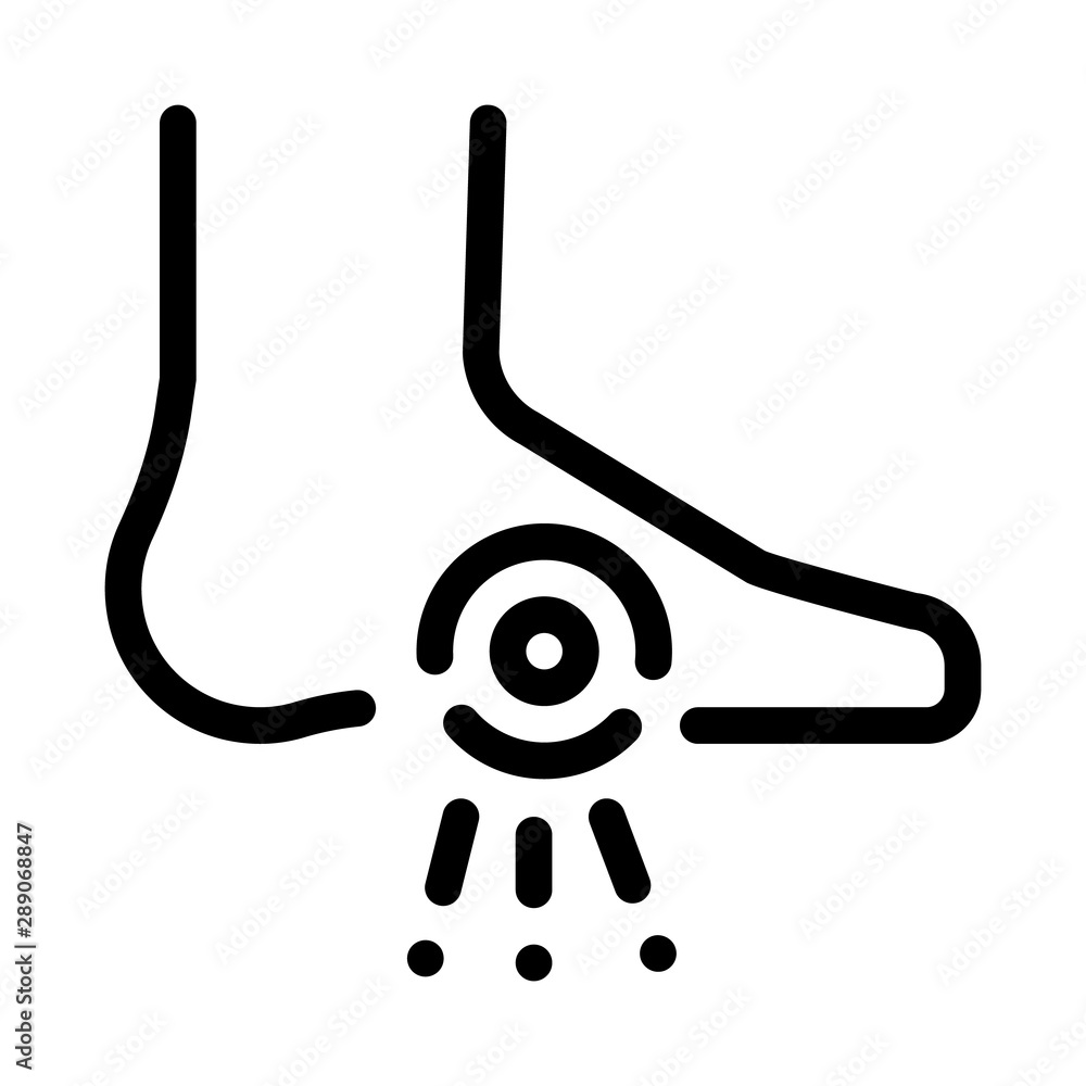 Sticker Foot Heel Pain Orthopedic Element Vector Icon Thin Line. Orthopedic And Trauma Rehabilitation, Collar And Walkers Concept Linear Pictogram. Medical Rehab Goods Monochrome Contour Illustration