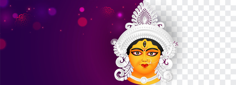 Indian Religion Festival navratri & Durga Puja Banner, Header Design with  Goddess Durga beautiful Face Illustration. space for your text. Stock  Vector | Adobe Stock