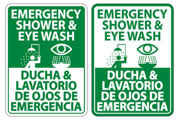 Fototapeta premium Bilingual Shower & Eye Wash Sign Isolate On White Background,Vector Illustration