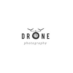 Hand drawn vector logo template with camera drone icon.