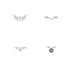 Set of vector icons. Aerial photography. Hand drawn camera drones.