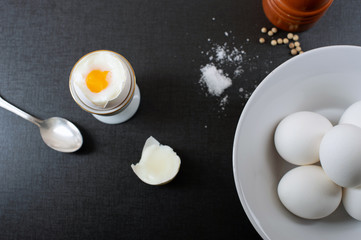 Organic Boiled Eggs With Sea Salt And White Pepper
